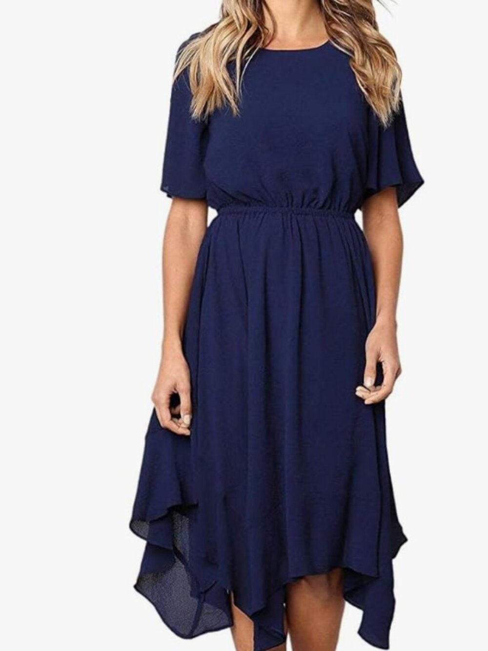 Chiffon High Low Midi Dress Flutter Sleeve Size M